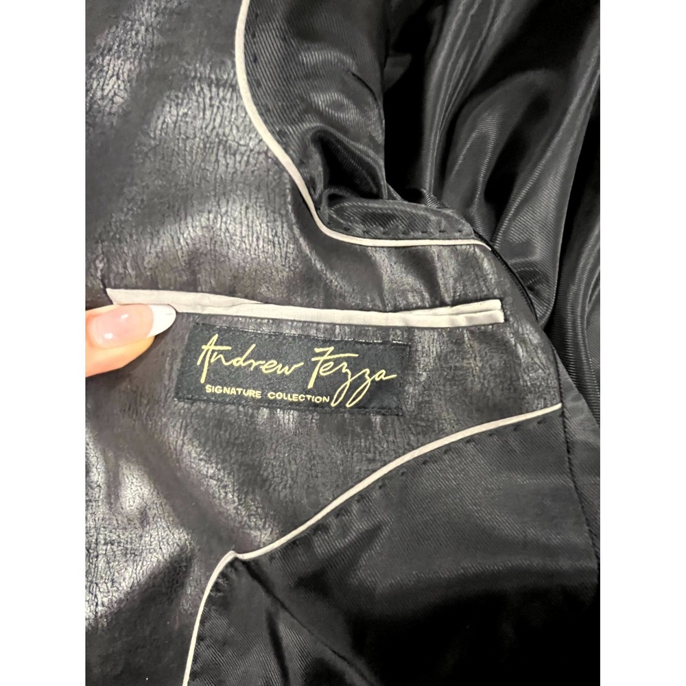 Andrew Fezza Y2k Sport‎ Coat Mens 2 Black Leather Notch Lapel Business Blazer - Picture 4 of 9